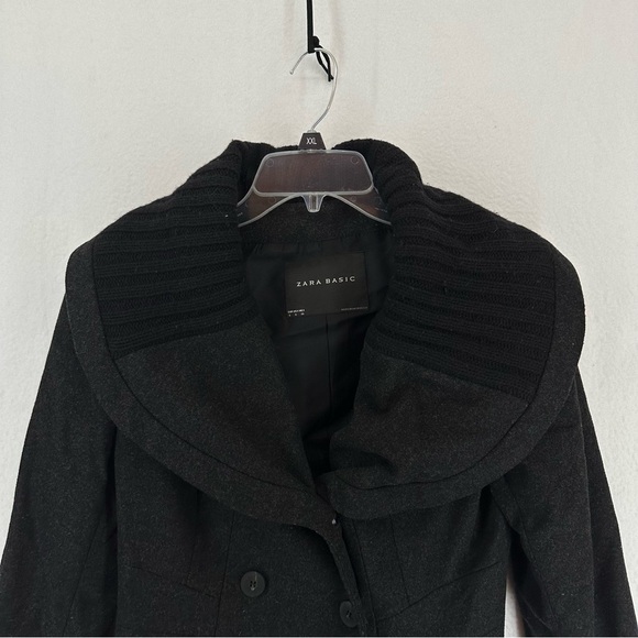Zara Basic Peacoat Button Wool Blend Womans Small Black - Picture 2 of 10